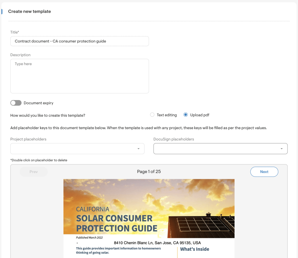 Users can create templates via PDF upload Users can create templates via PDF upload
