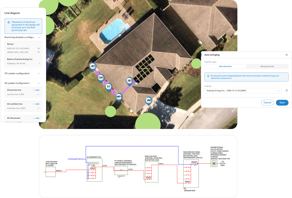 Effortless stringing, detailed single line diagrams